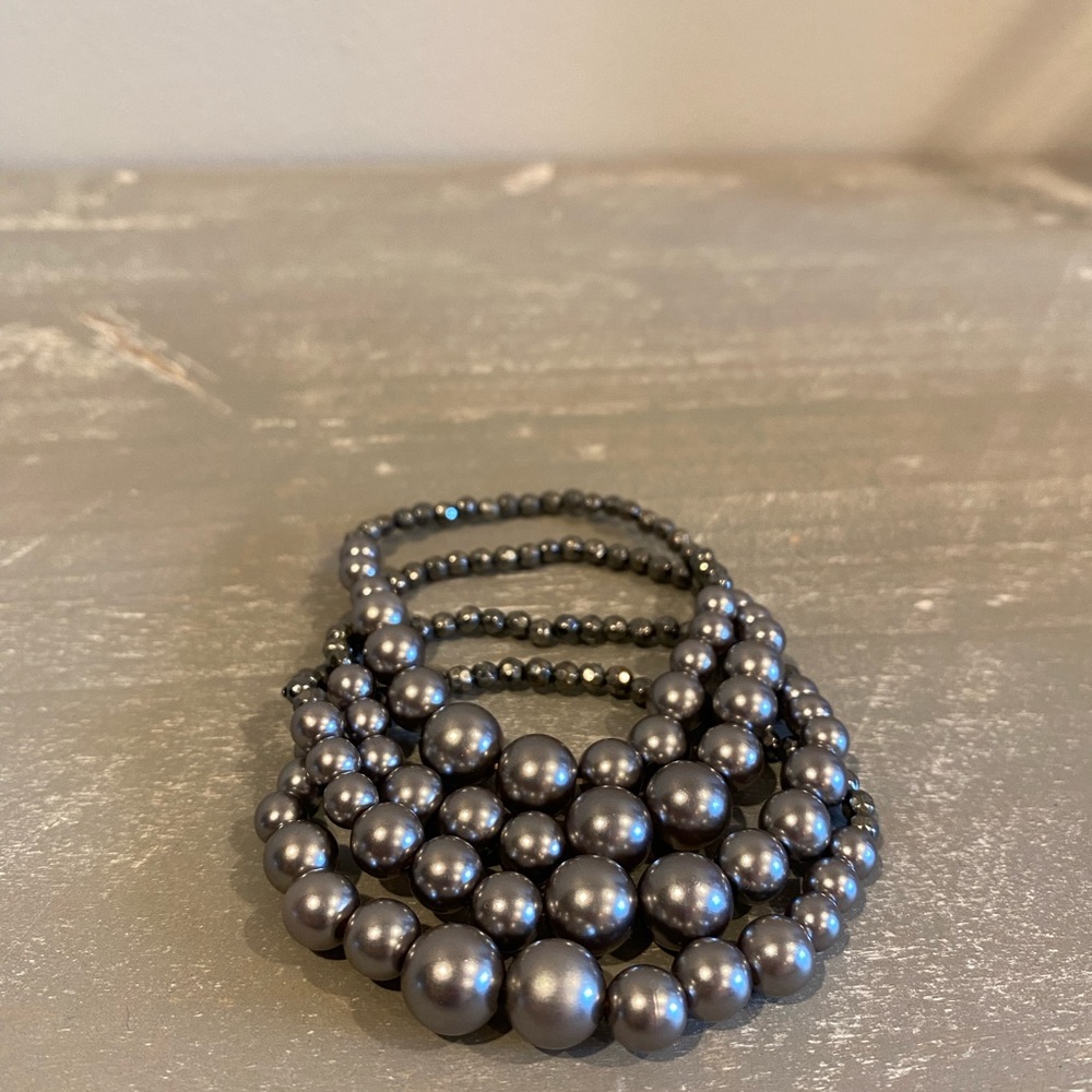 Beautiful Metallic Gray Stretch Bracelet Set of 4
